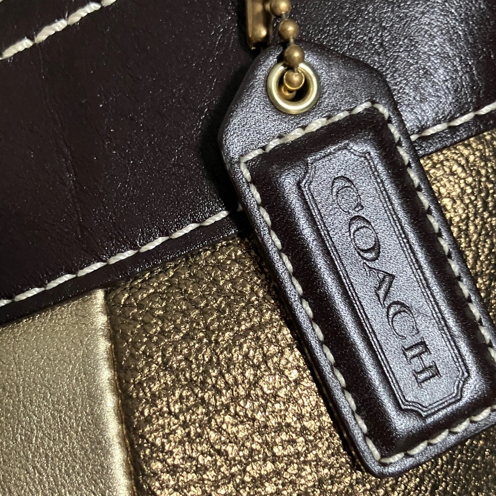 Coach Vintage F10387 Patchwork Signature Suede Leather Shoulder Handbag Gold - Picture 2 of 16